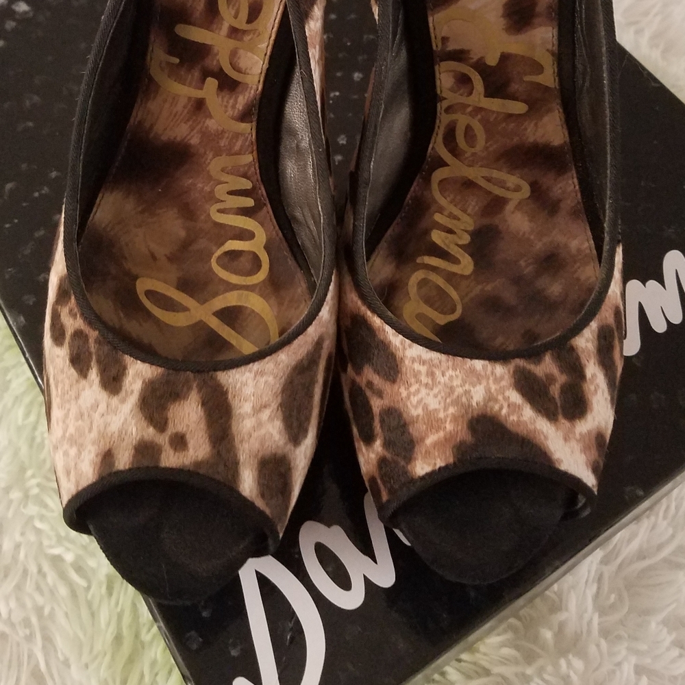 Sam Edelman Leopard Open Toe Slingbacks - Picture 3 of 15